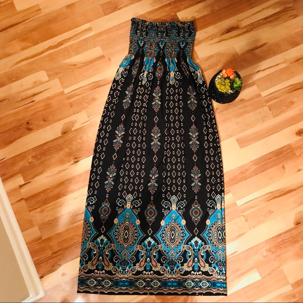 Brown & Turquoise maxi dress - Picture 3 of 4